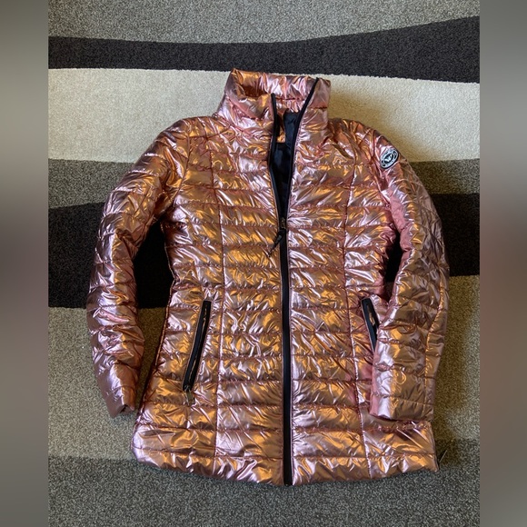 White Mark Women's Pink Metallic Full-Zip Puffer Coat Jacket Small NWT - Picture 1 of 12